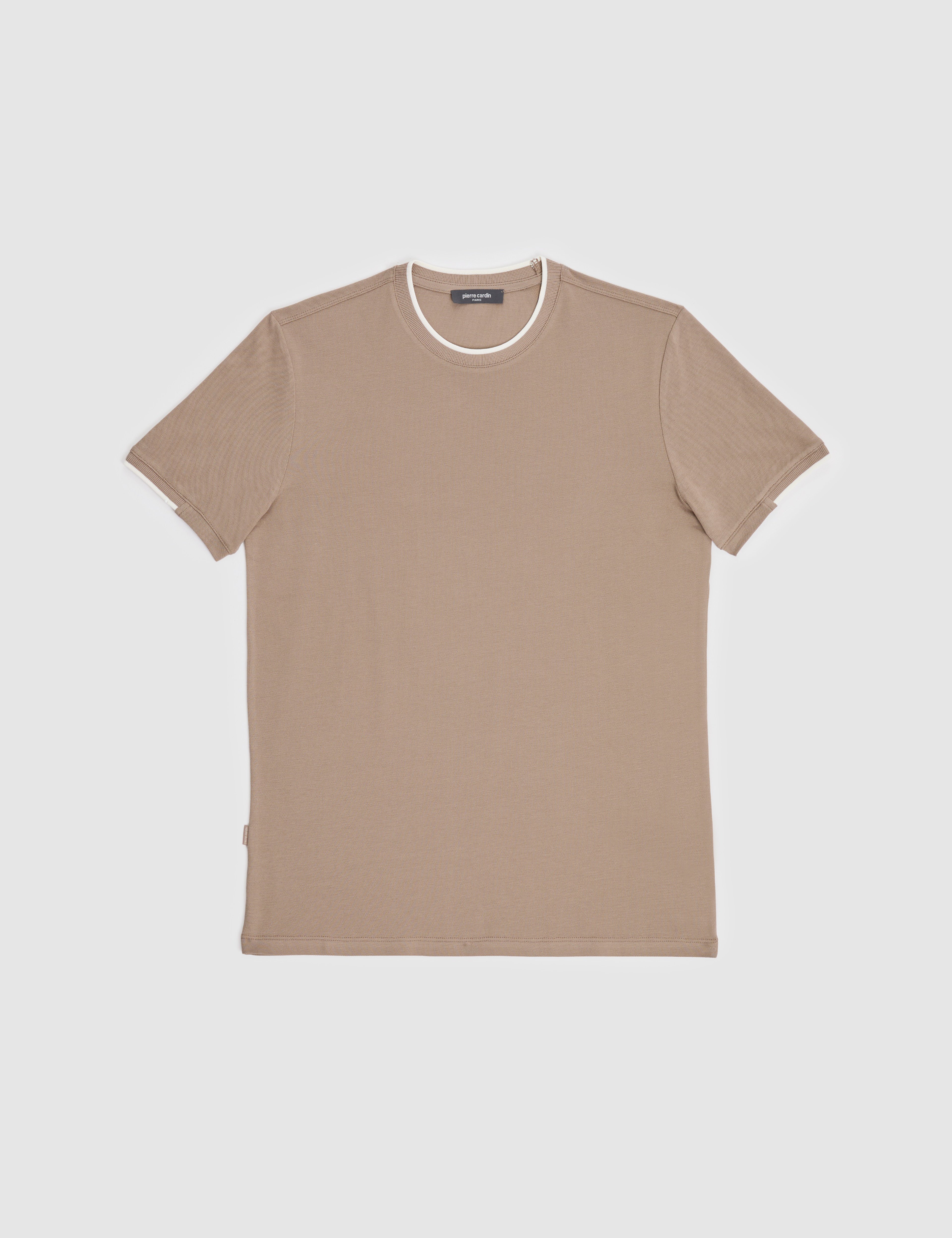 Kahverengi Slim Fit %100 Pamuk Bisiklet Yaka Tişört