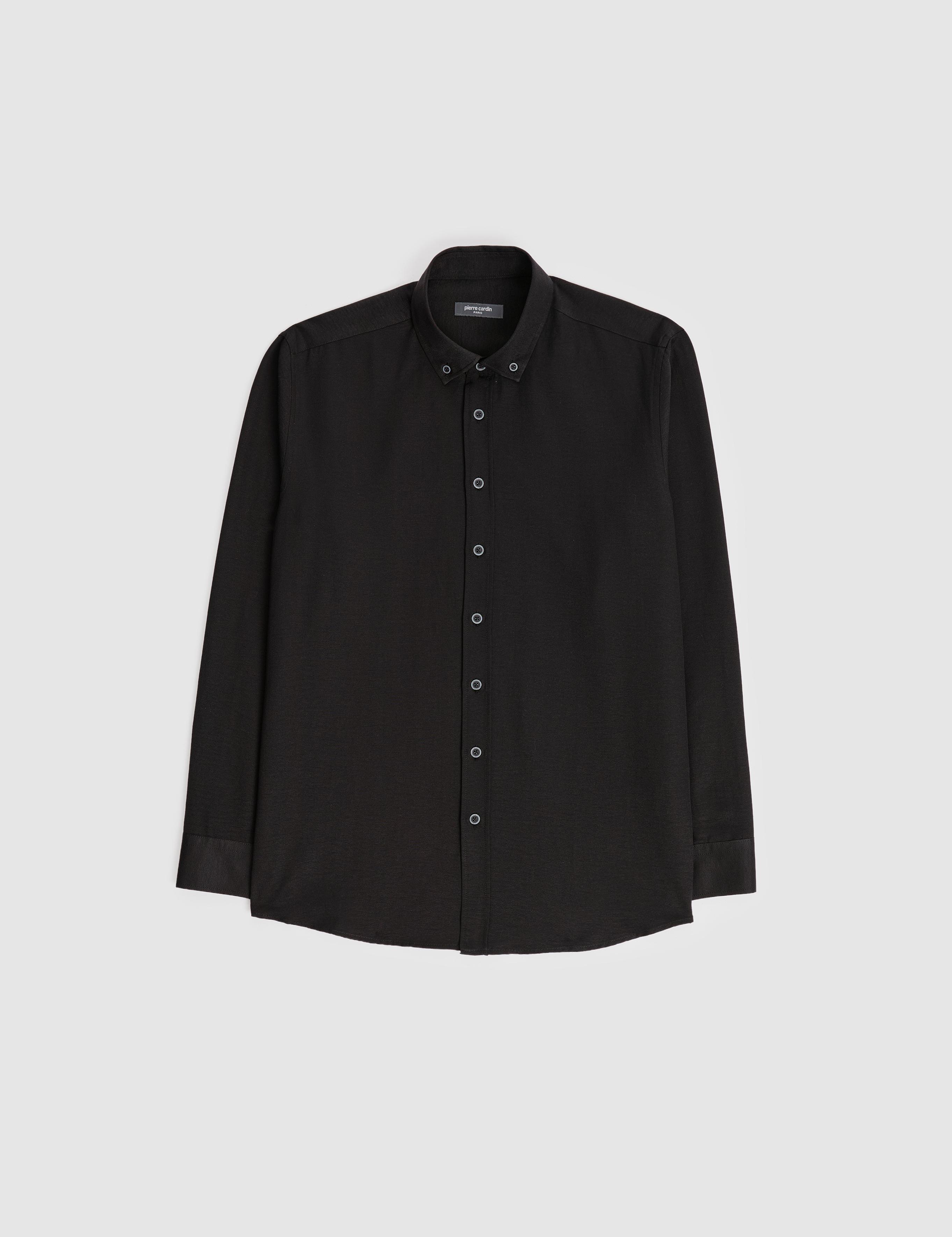 Siyah Oxford Slim Fit Kolay Ütülenebilir Gömlek