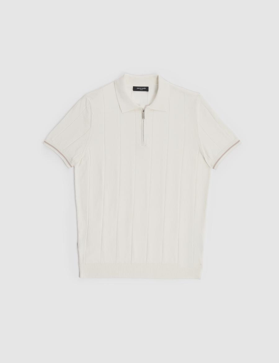 Ekru Slim Fit Polo Yaka Triko Tişört