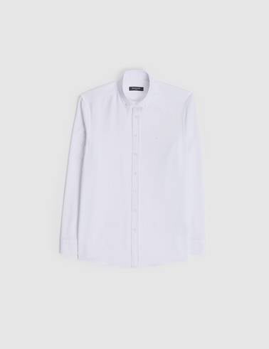 Beyaz Oxford Slim Fit Kolay Ütülenebilir Gömlek