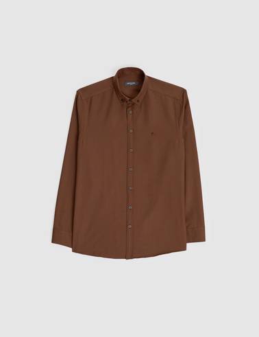 Koyu Kahverengi Oxford Slim Fit Kolay Ütülenebilir Gömlek
