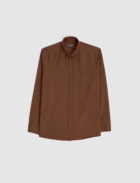 Koyu Kahverengi Oxford Slim Fit Kolay Ütülenebilir Gömlek - 50325365089