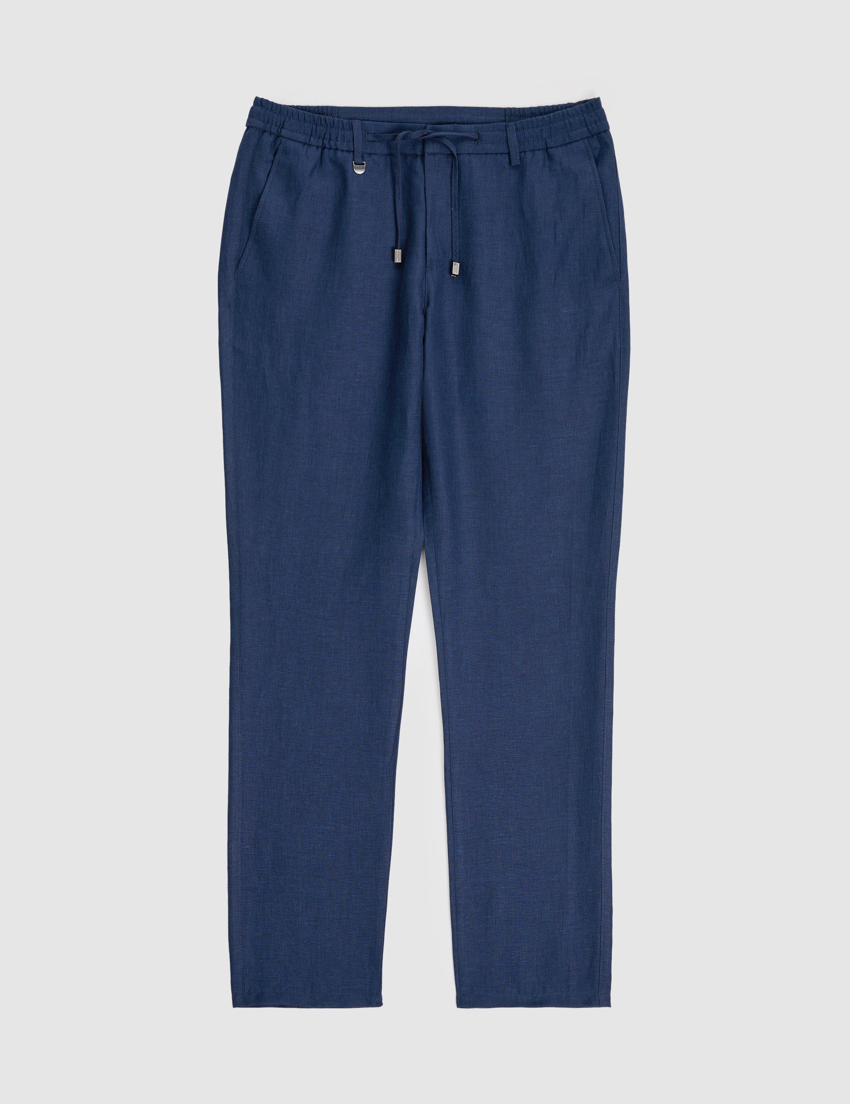 Lacivert Slim Fit Keten Karışımlı Pantolon