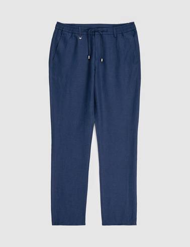 Lacivert Slim Fit Keten Karışımlı Pantolon