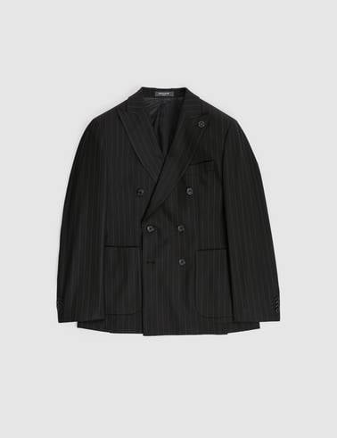 Siyah Ex. Slim Fit Çizgili Kruvaze Takım Elbise