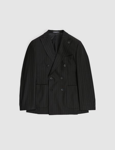 Siyah Ex. Slim Fit Çizgili Kruvaze Takım Elbise - 50319630077