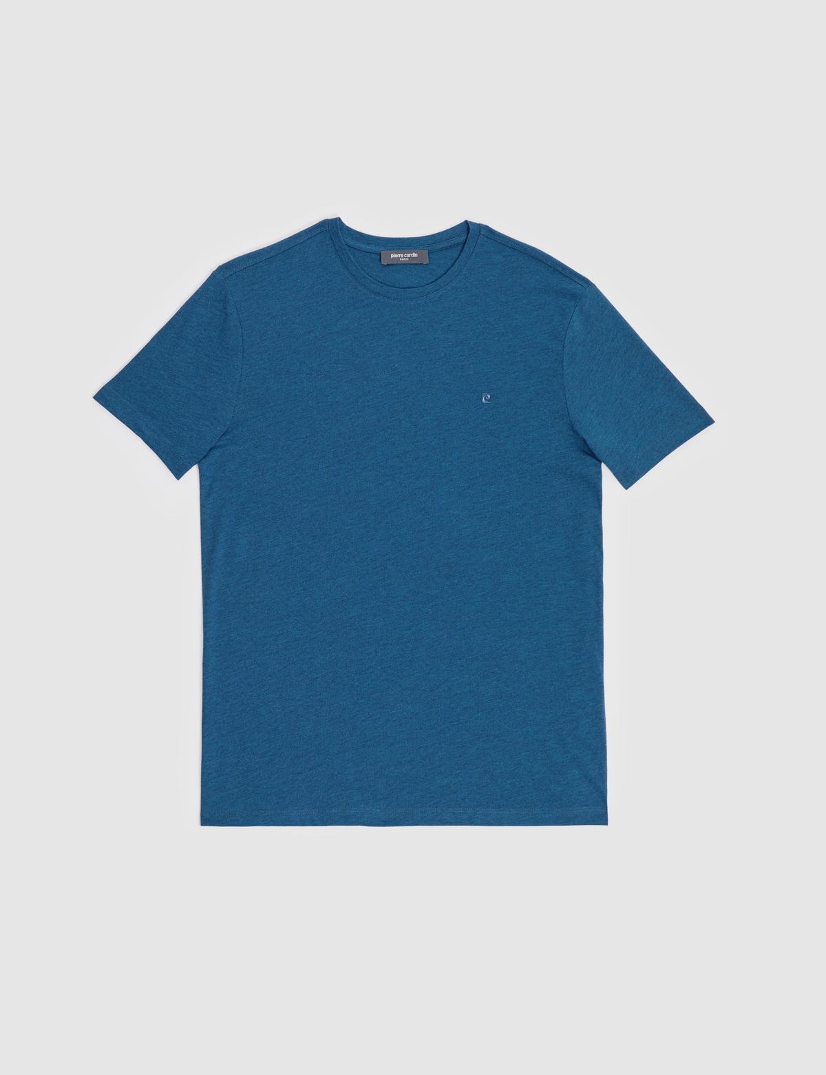 İndigo Melanj Slim Fit %100 Pamuk Bisiklet Yaka Basic Tişört - 50325307122