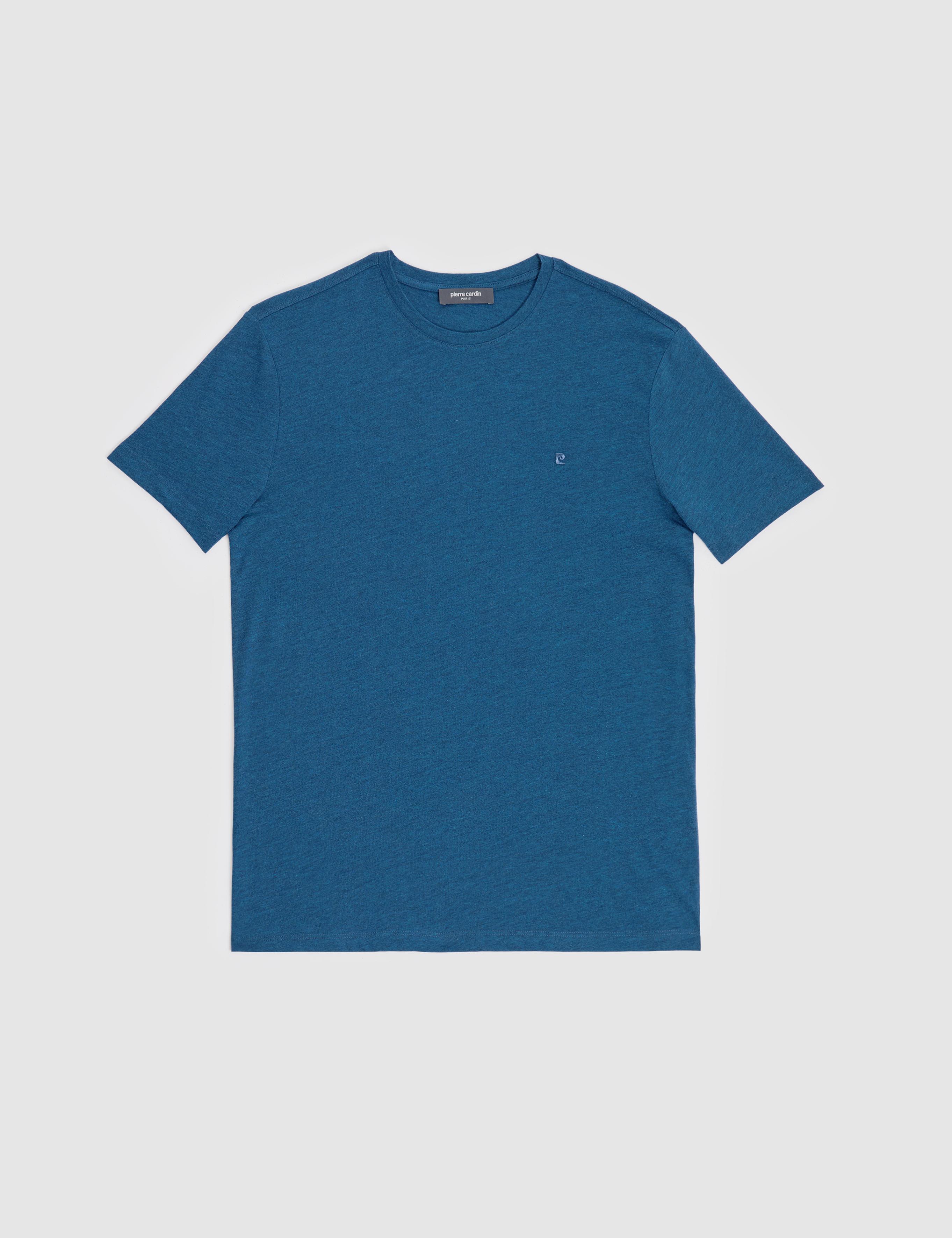 İndigo Melanj Slim Fit %100 Pamuk Bisiklet Yaka Basic Tişört