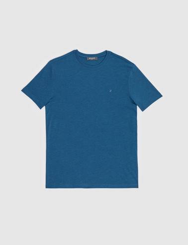 İndigo Melanj Slim Fit Bisiklet Yaka Basic Tişört