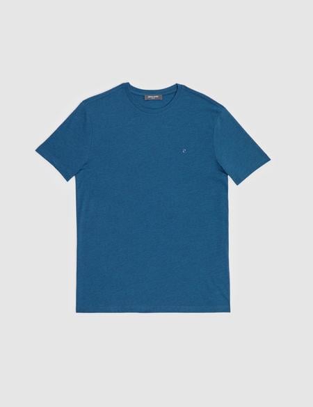 İndigo Melanj Slim Fit %100 Pamuk Bisiklet Yaka Basic Tişört - 50325307122