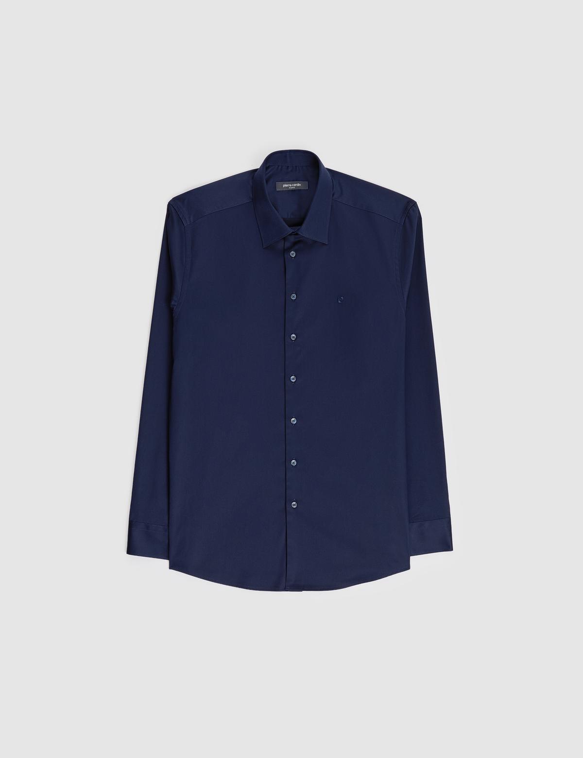 Lacivert Slim Fit Uzun Kollu Esnek Basic Gömlek - 50325162019