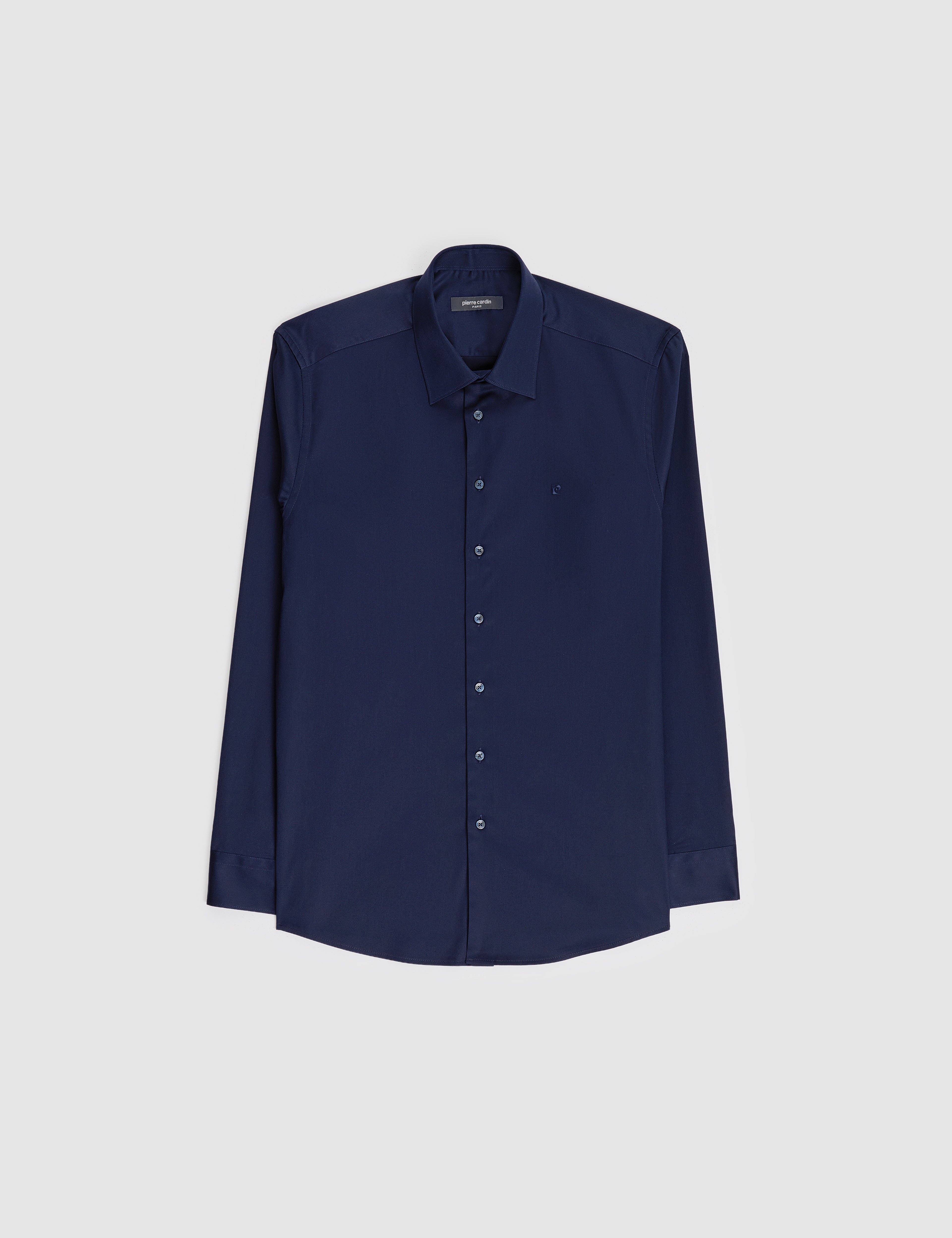 Lacivert Slim Fit Uzun Kollu Esnek Basic Gömlek
