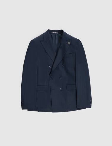 Lacivert Ex. Slim Fit Çizgili Kruvaze Takım Elbise