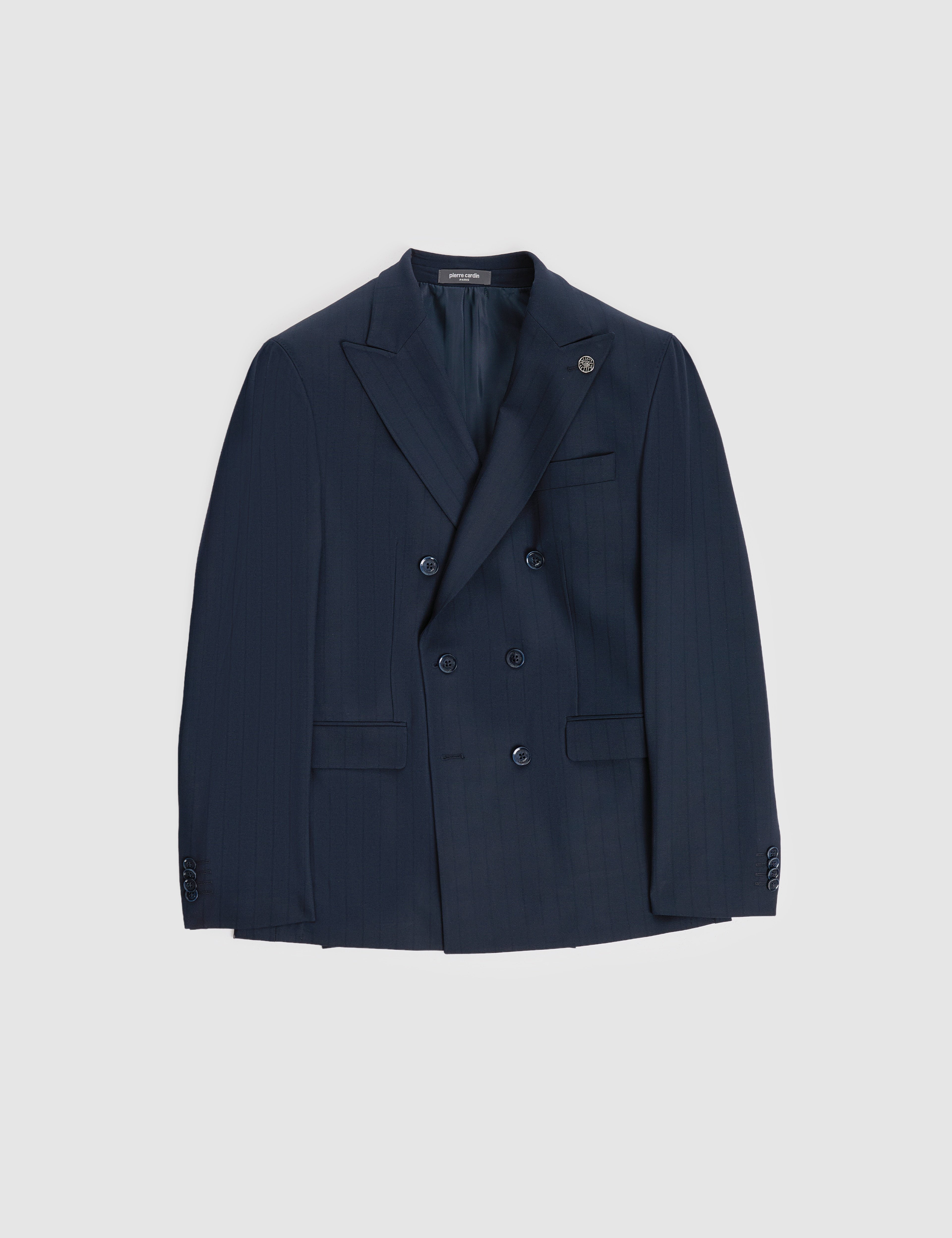 Lacivert Extra Slim Fit Çizgili Kruvaze Takım Elbise