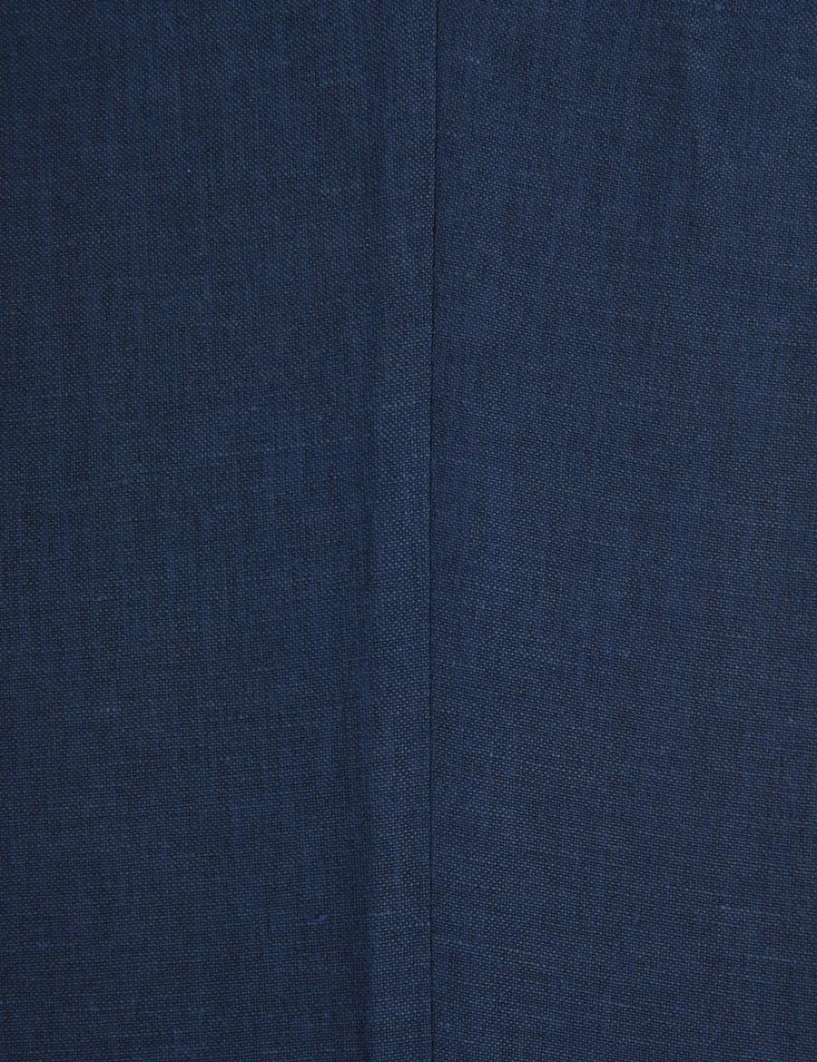 Lacivert Slim Fit Keten Karışımlı Pileli Pantolon