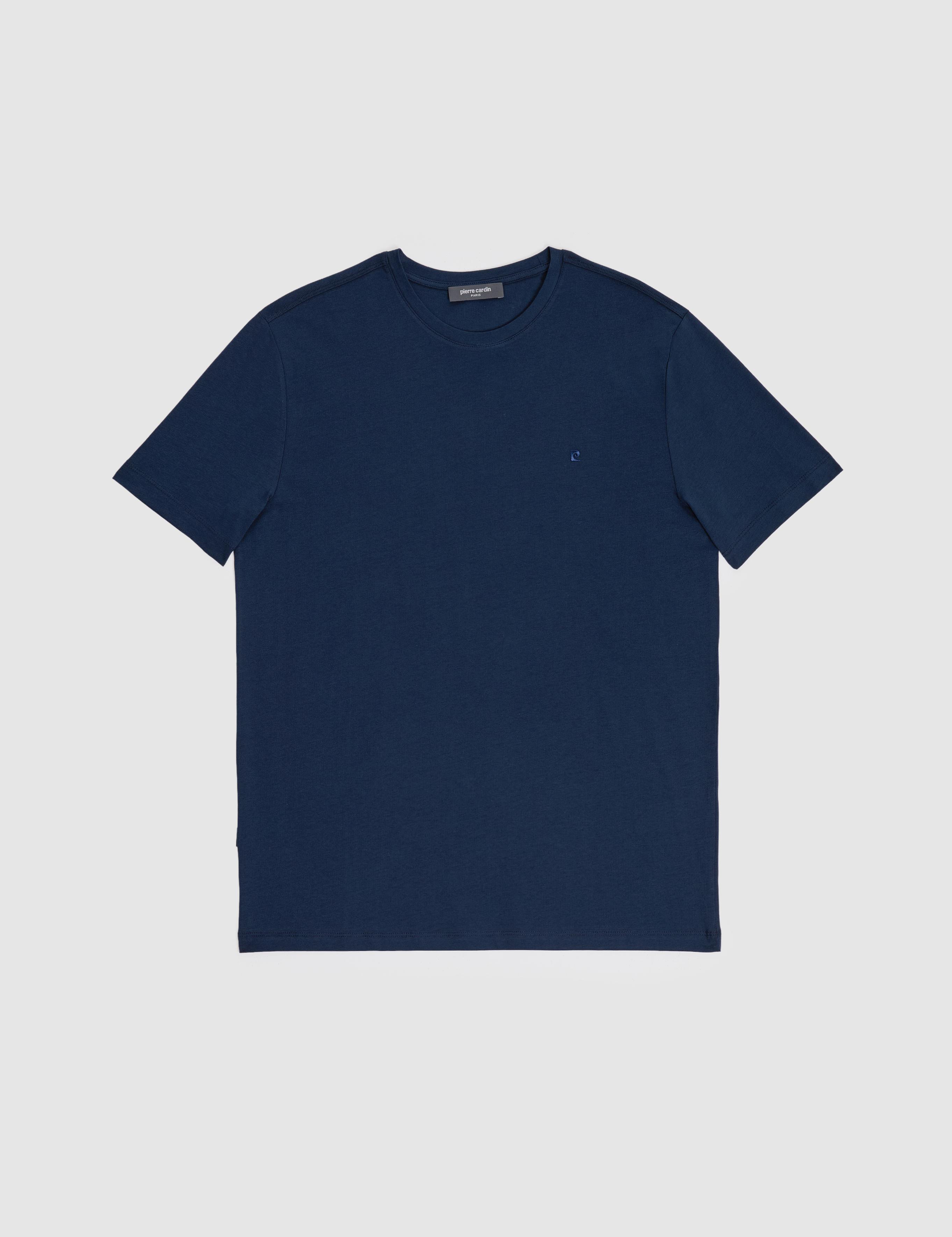 Lacivert Slim Fit %100 Pamuk Bisiklet Yaka Basic Tişört