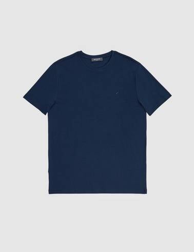 Lacivert Slim Fit %100 Pamuk Bisiklet Yaka Basic Tişört