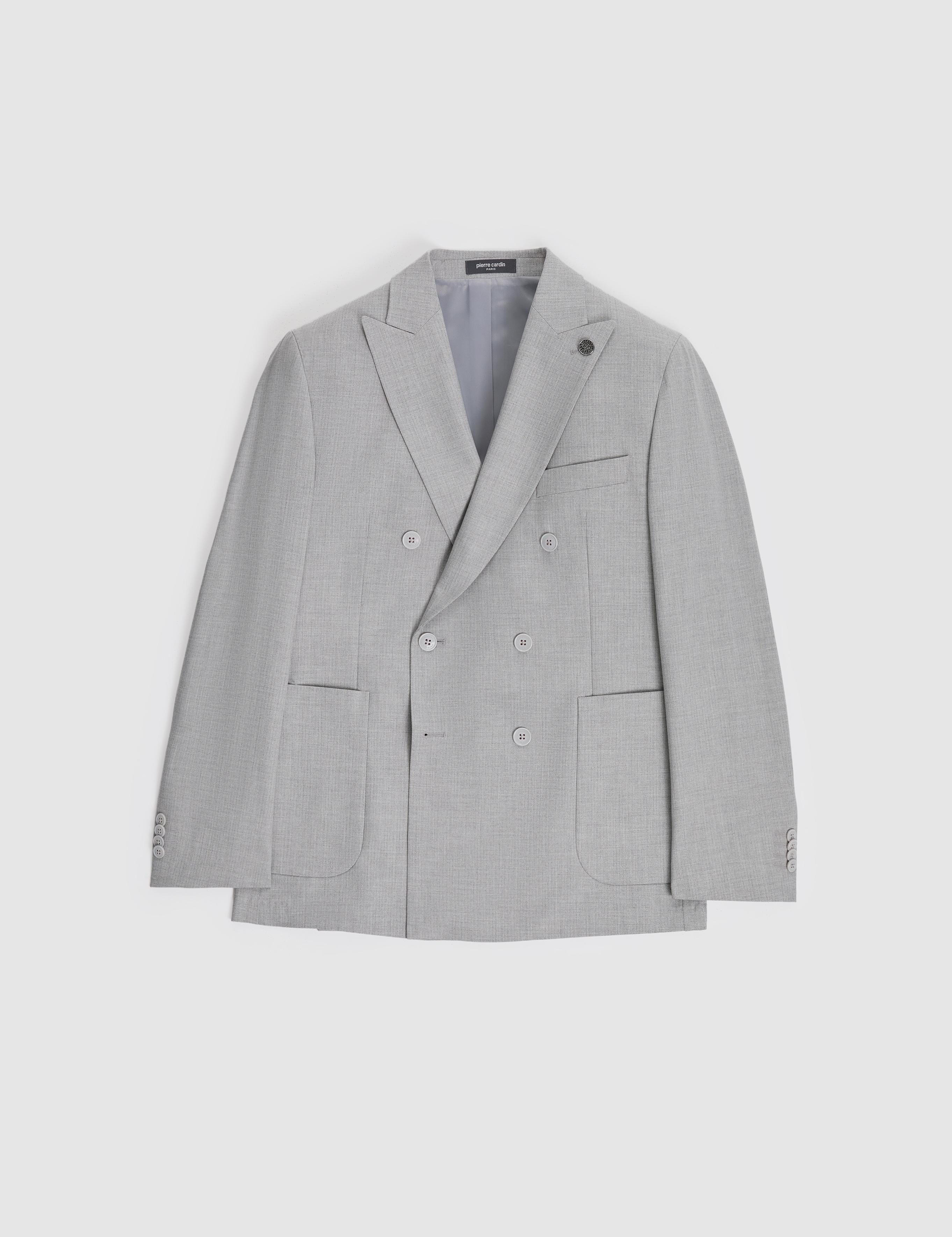 Gri Ex. Slim Fit Kruvaze Takım Elbise
