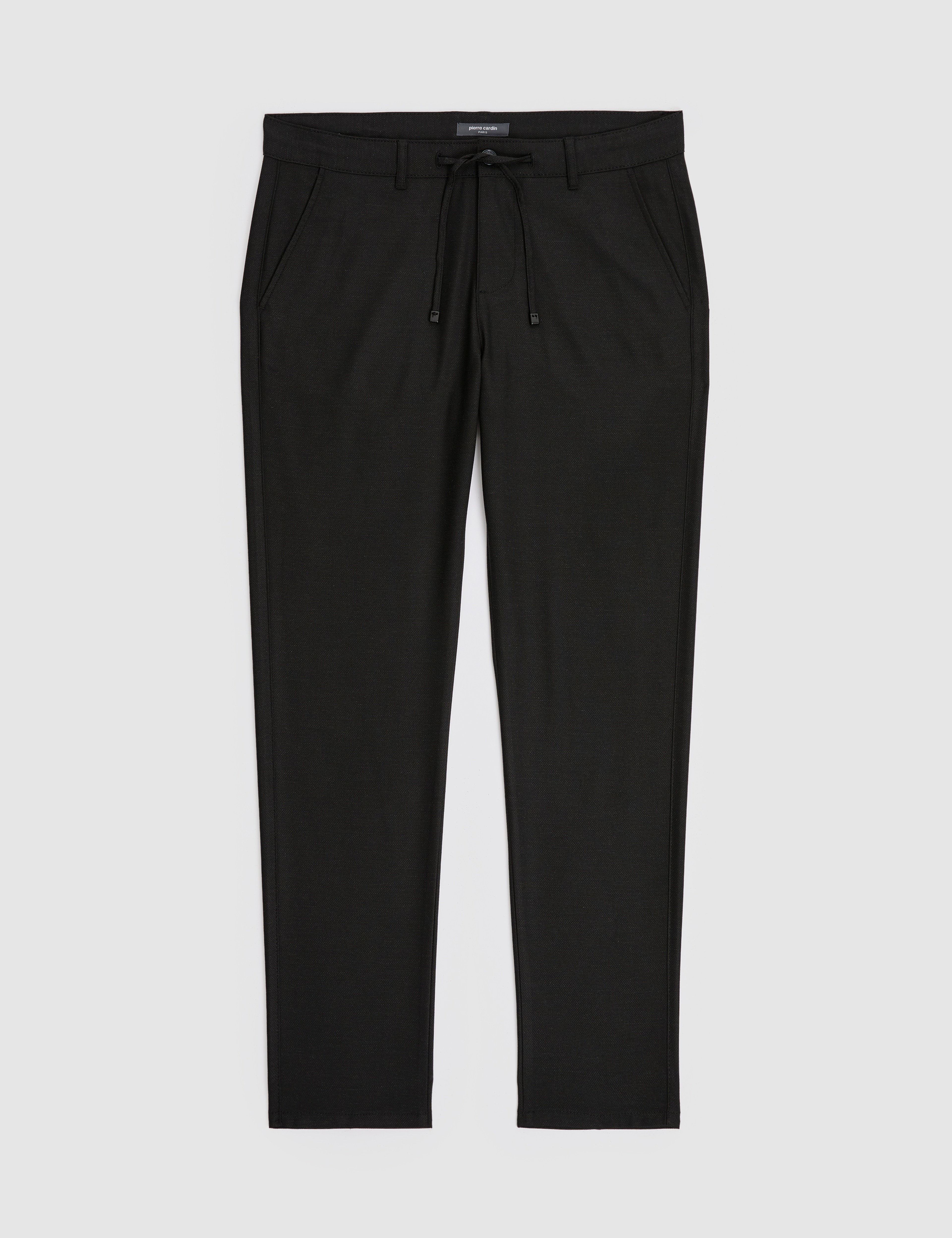 Siyah Slim Fit Beli Kordonlu Kanvas Pantolon