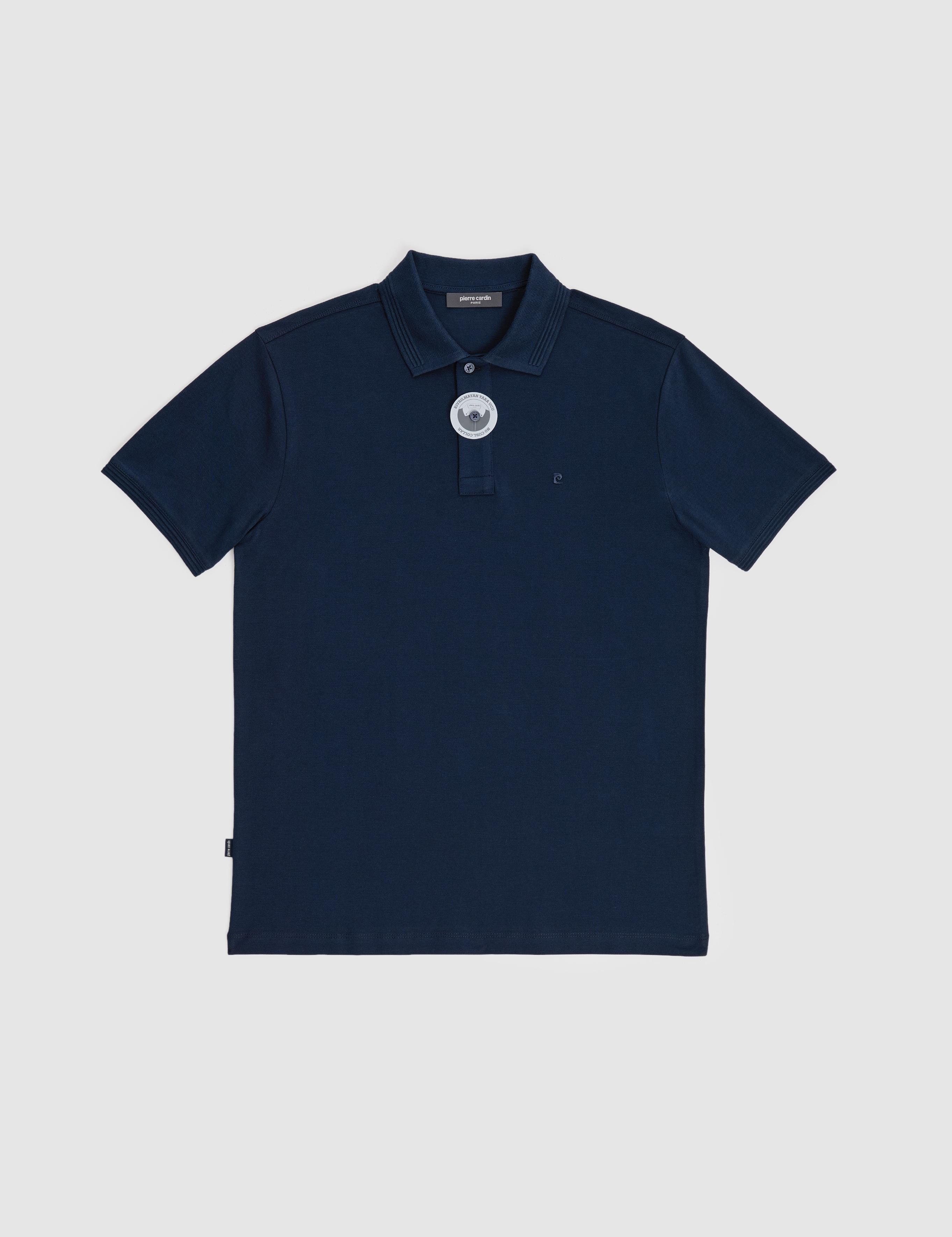 Lacivert Slim Fit %100 Pamuk Düğmeli Polo Yaka Basic Tişört