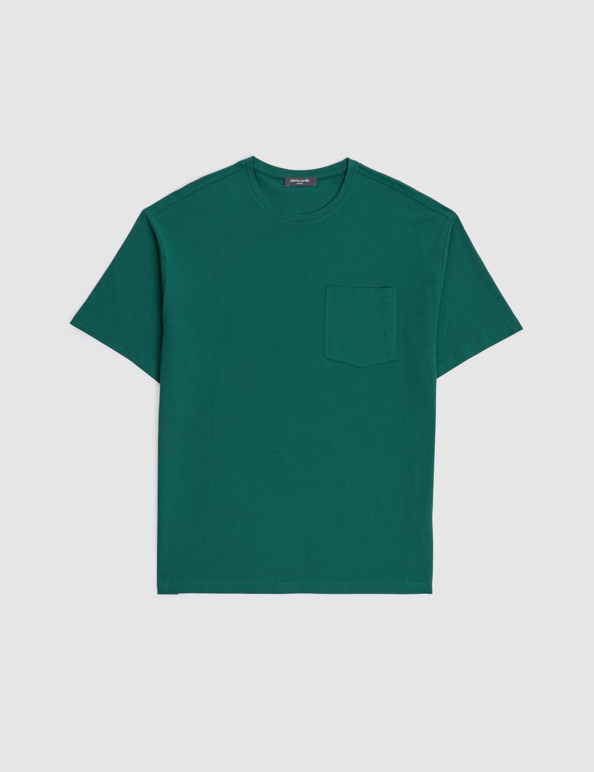 Koyu Yeşil Comfort Fit %100 Pamuk Bisiklet Yaka Basic Tişört - 50325300078
