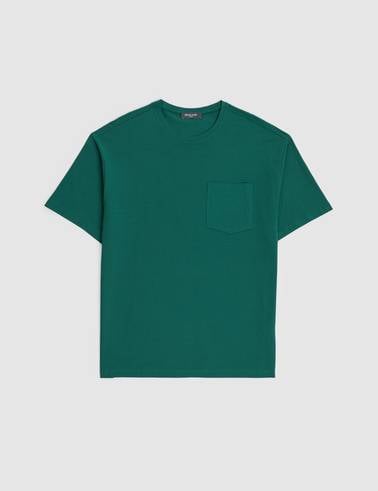 Koyu Yeşil Comfort Fit %100 Pamuk Bisiklet Yaka Basic Tişört