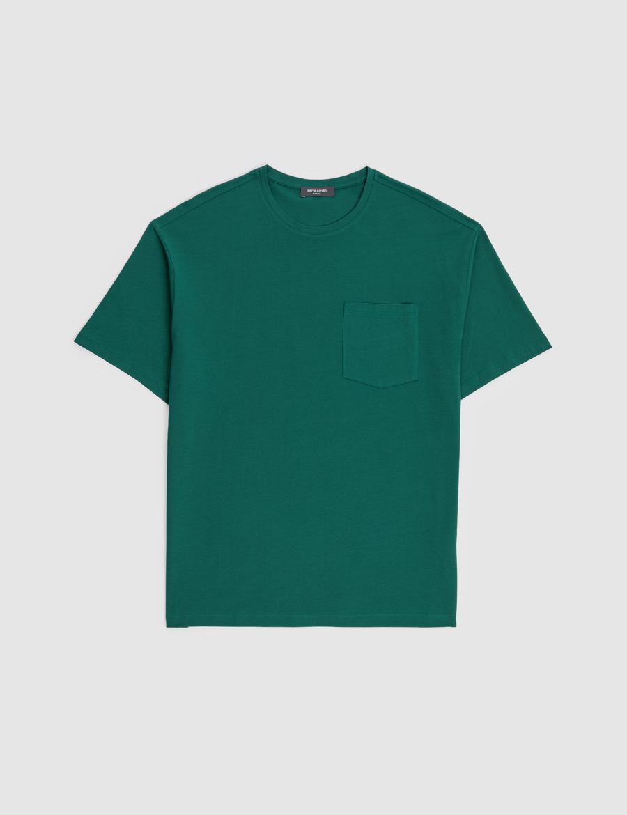 Koyu Yeşil Comfort Fit %100 Pamuk Bisiklet Yaka Basic Tişört