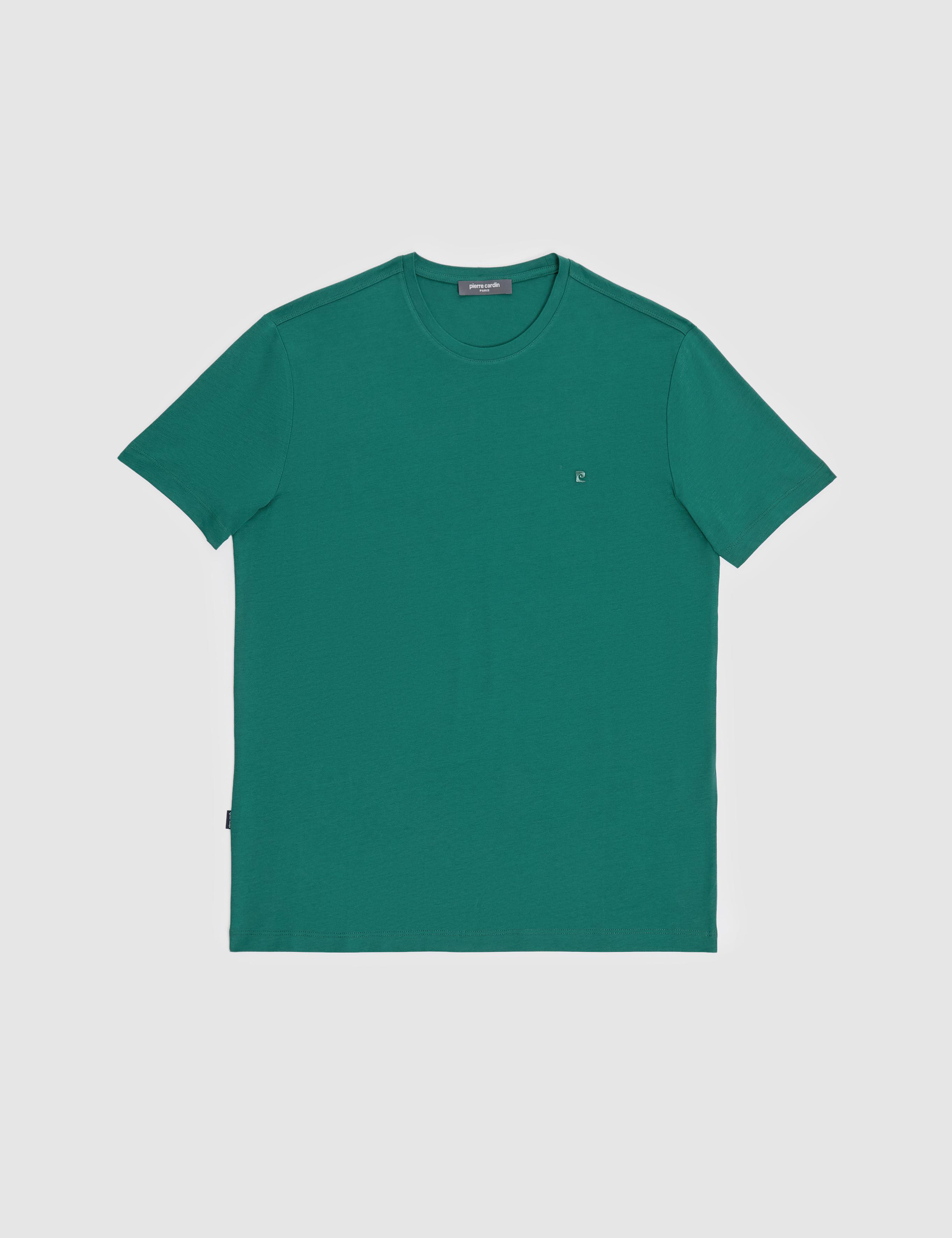Koyu Yeşil Slim Fit %100 Pamuk Bisiklet Yaka Basic Tişört