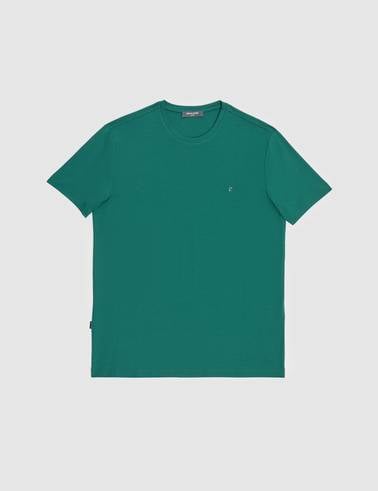 Koyu Yeşil Slim Fit %100 Pamuk Bisiklet Yaka Basic Tişört