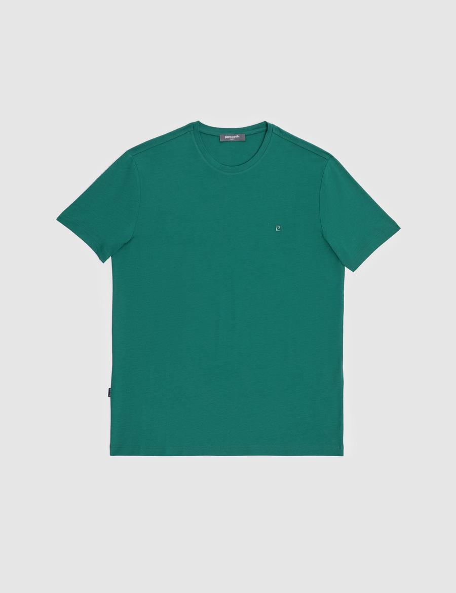 Koyu Yeşil Slim Fit %100 Pamuk Bisiklet Yaka Basic Tişört