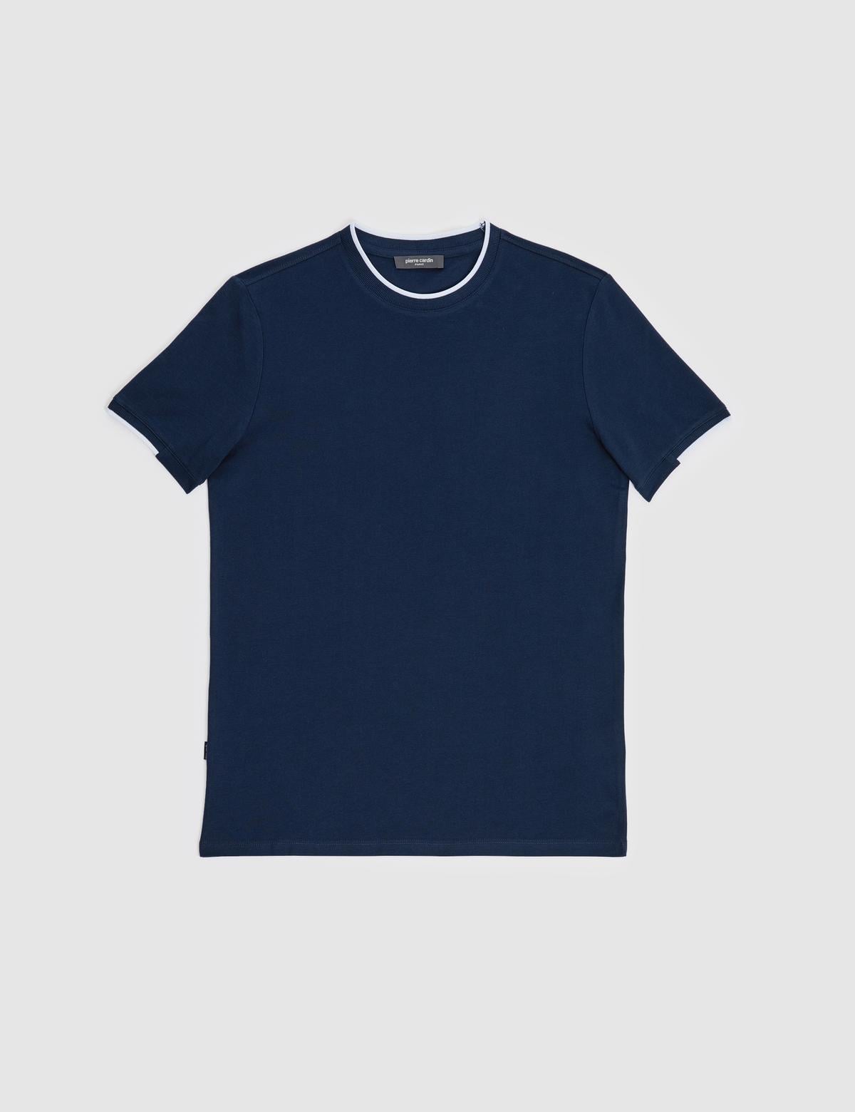 Lacivert Slim Fit %100 Pamuk Bisiklet Yaka Tişört - 50327865019