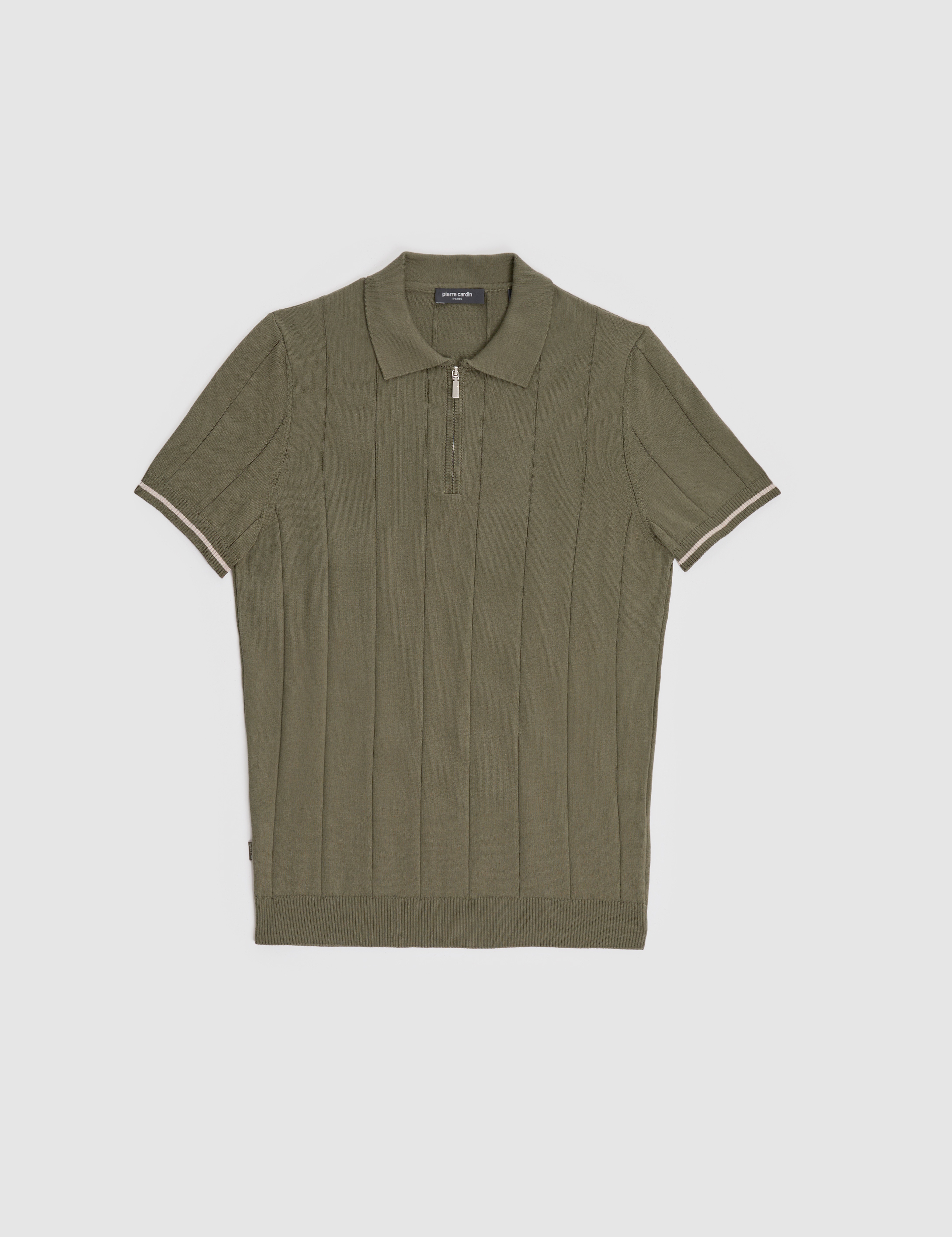 Haki Slim Fit %100 Pamuk Fermuarlı Polo Yaka Triko Tişört - Image 7