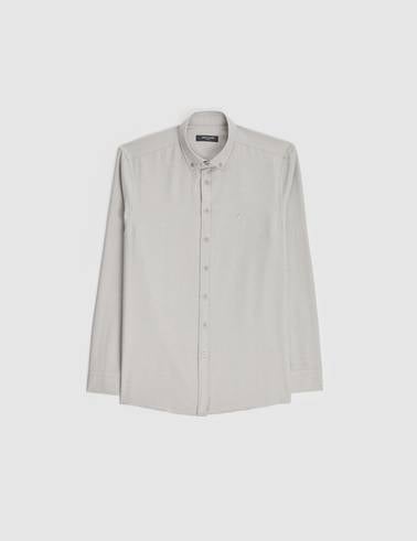 Gri Oxford Slim Fit Kolay Ütülenebilir Gömlek