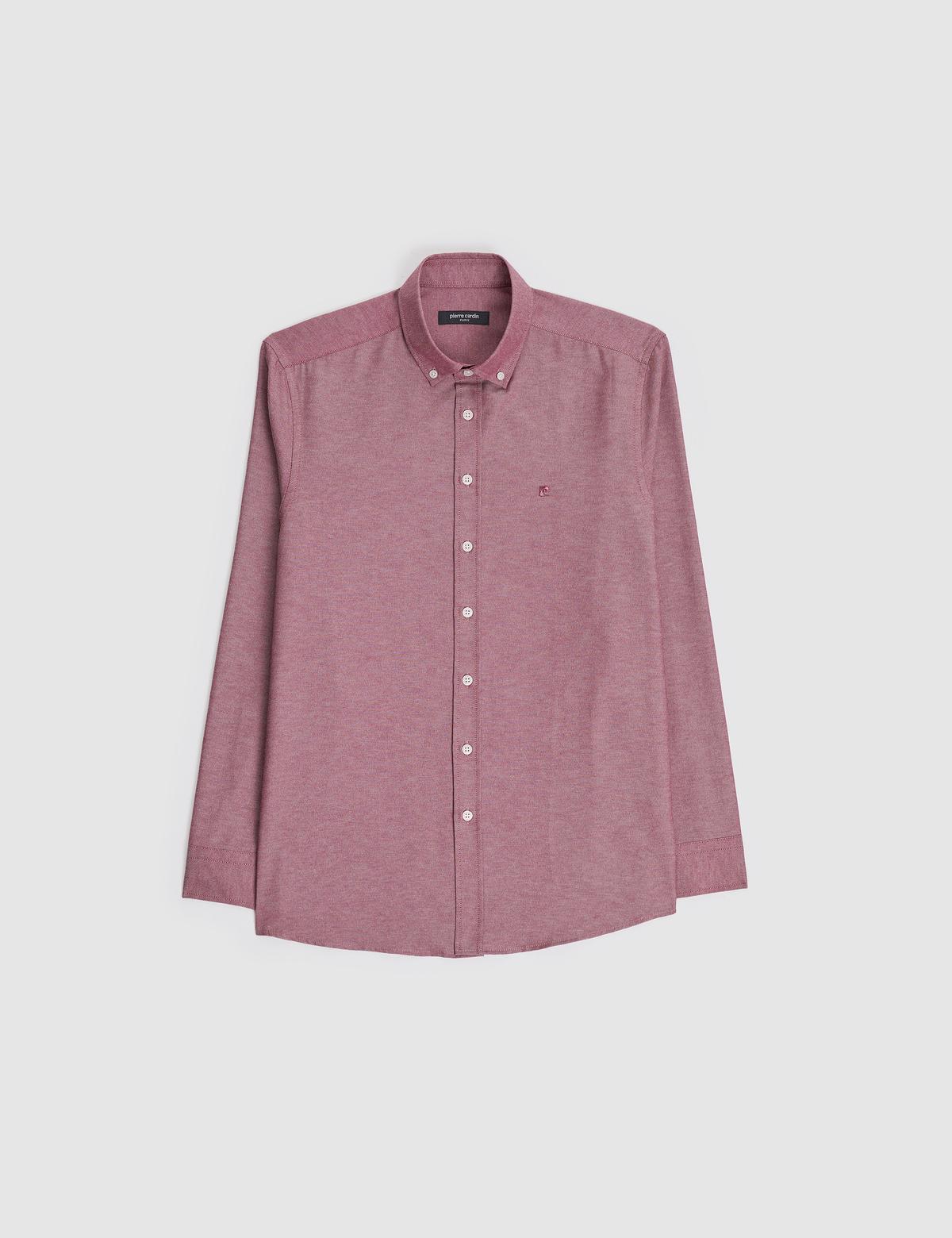Bordo Oxford Slim Fit Kolay Ütülenebilir Gömlek - 50325365051