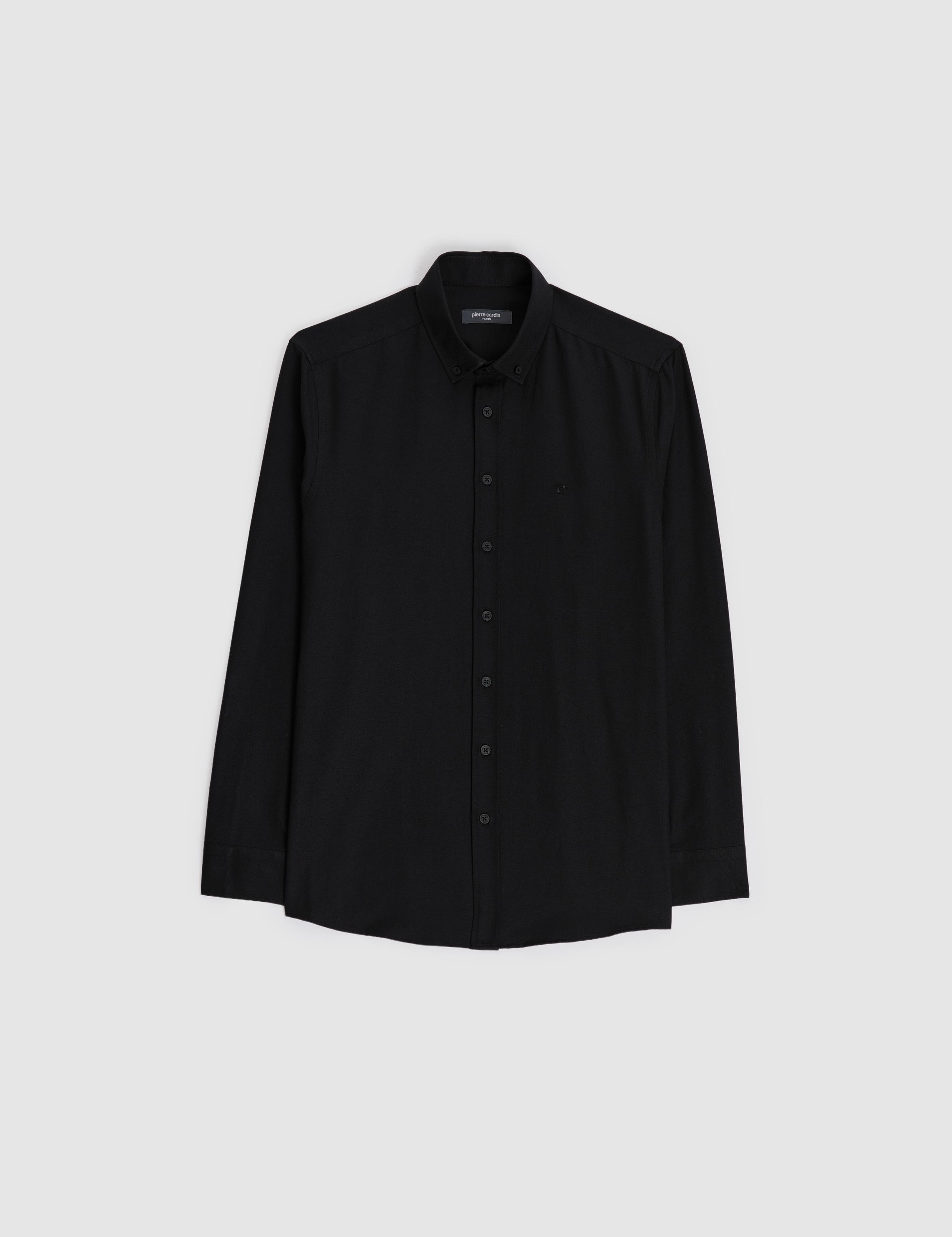 Siyah Oxford Slim Fit Kolay Ütülenebilir Gömlek