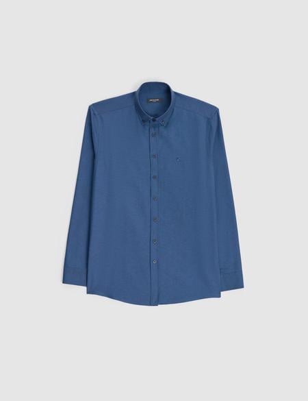 Lacivert Oxford Slim Fit Kolay Ütülenebilir Gömlek - 50325365025