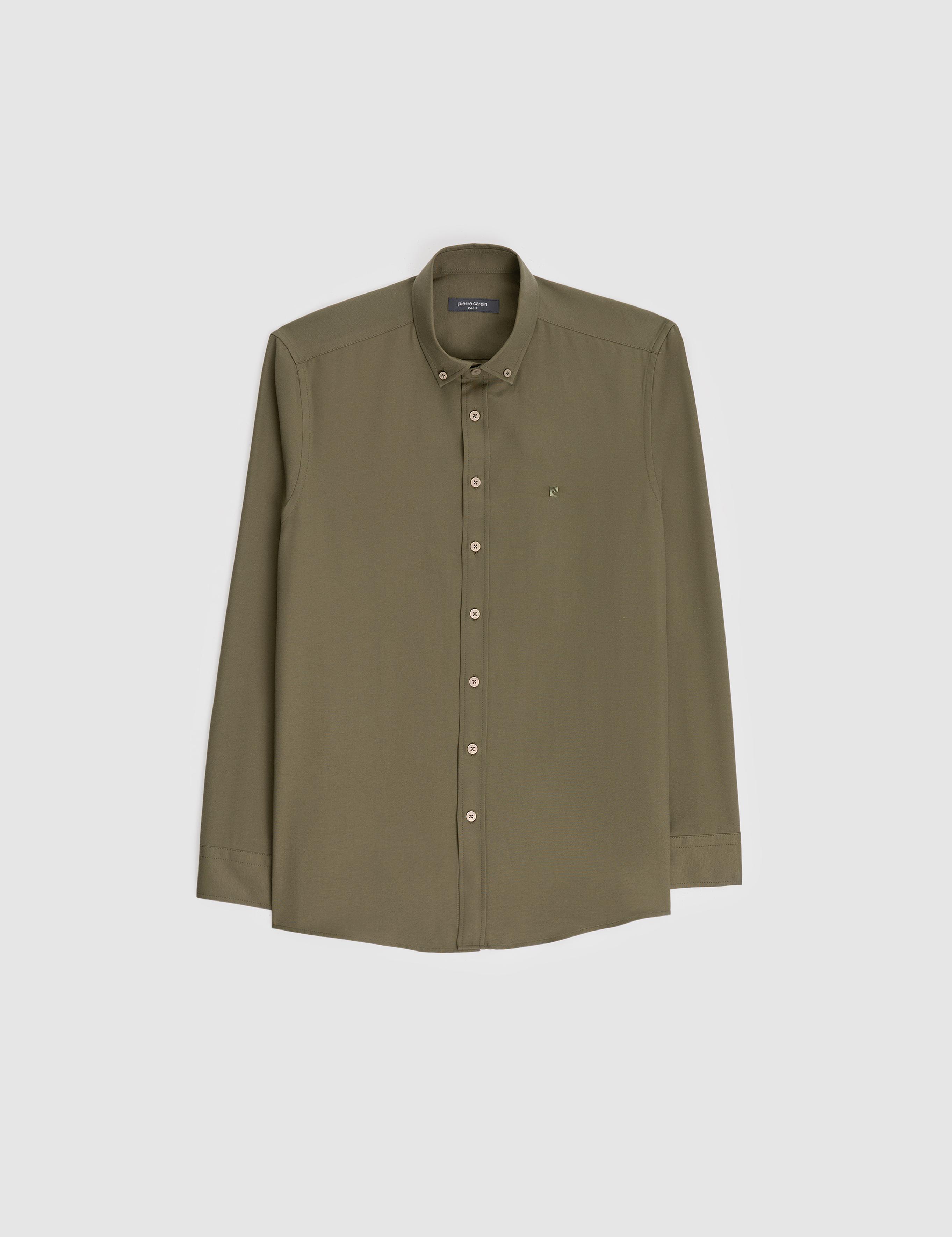 Haki Oxford Slim Fit Kolay Ütülenebilir Gömlek