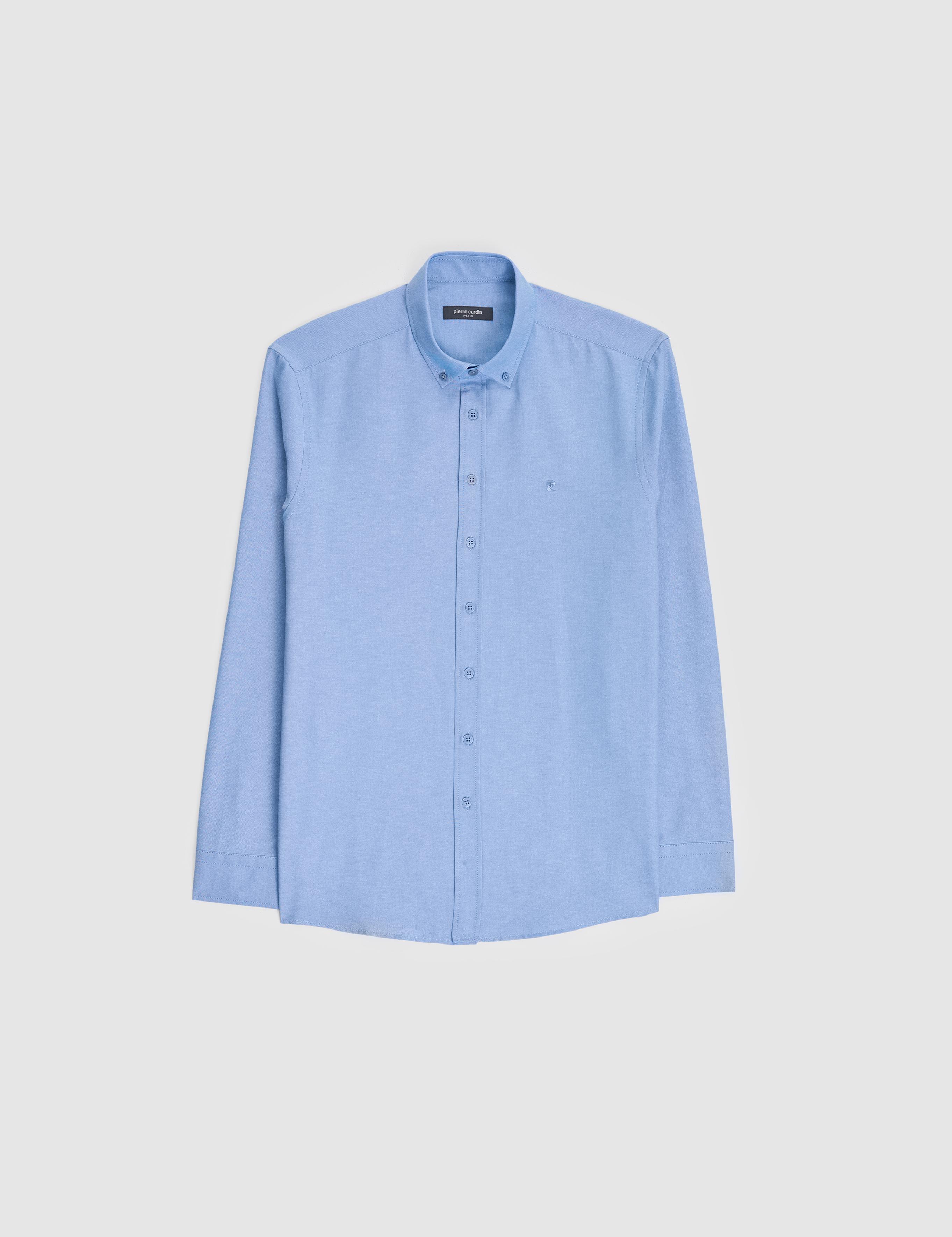 Mavi Oxford Slim Fit Kolay Ütülenebilir Gömlek