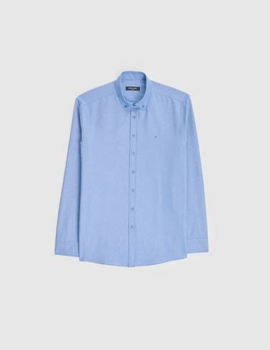 Mavi Oxford Slim Fit Kolay Ütülenebilir Gömlek