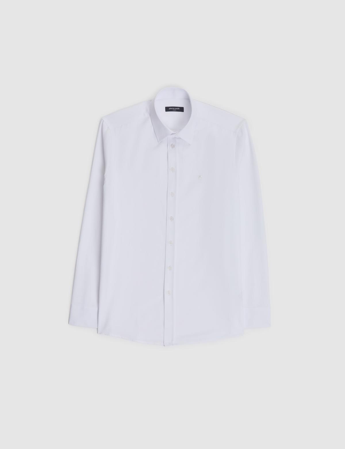 Beyaz Slim Fit Armürlü Uzun Kollu Gömlek - 50325354006