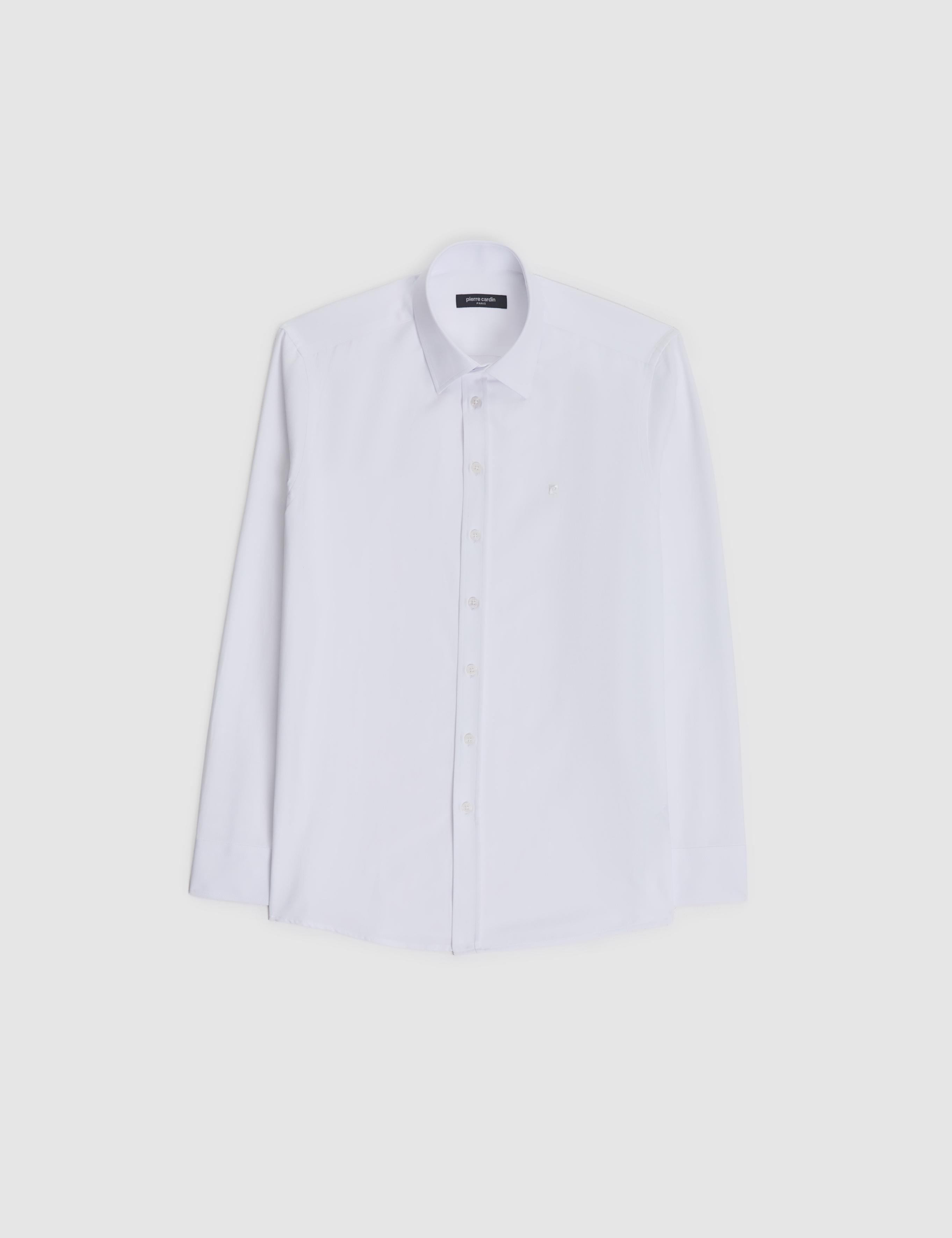 Beyaz Slim Fit Armürlü Uzun Kollu Gömlek