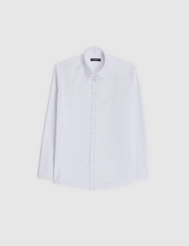 Beyaz Slim Fit Armürlü Uzun Kollu Gömlek