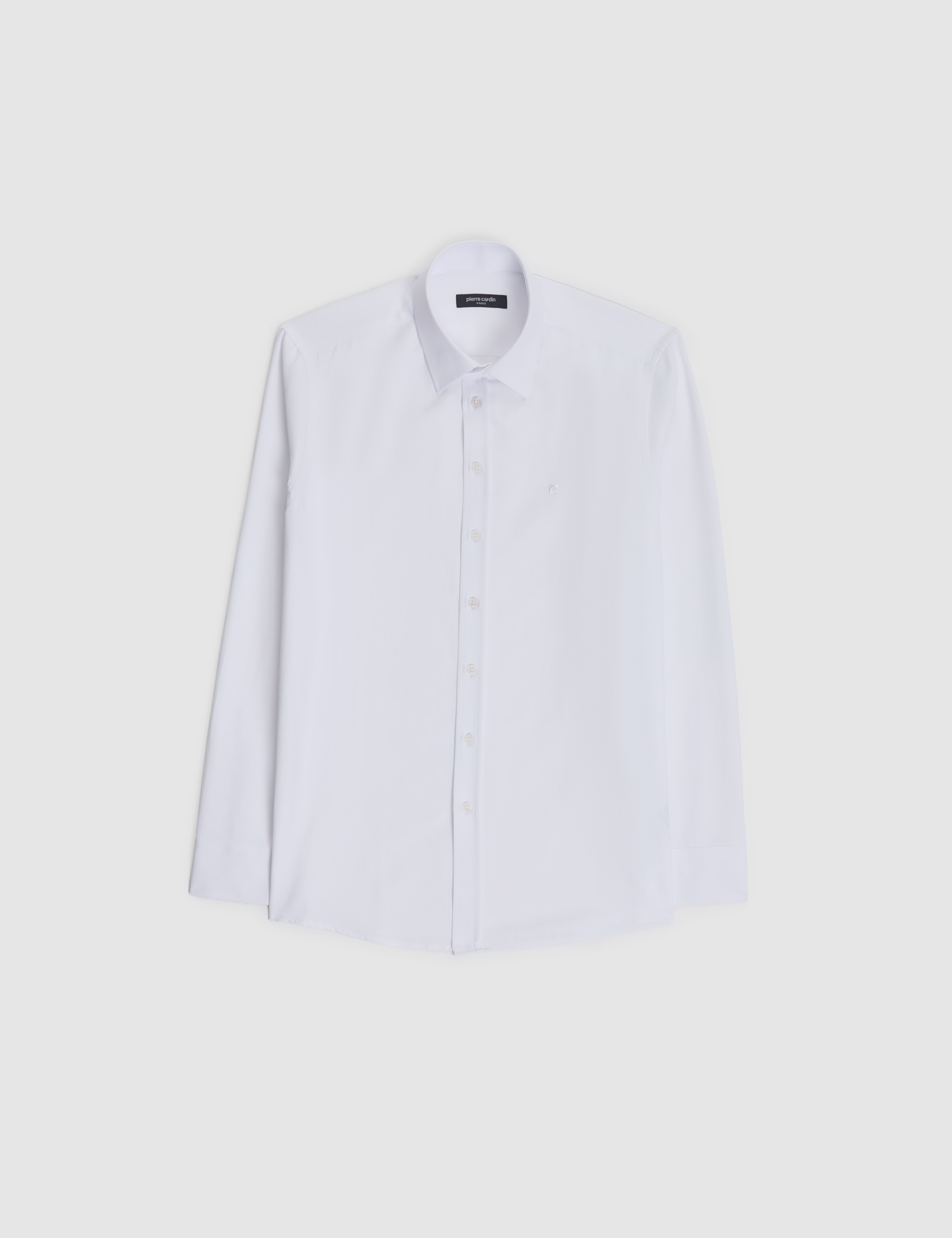 Beyaz Slim Fit Armürlü Uzun Kollu Gömlek