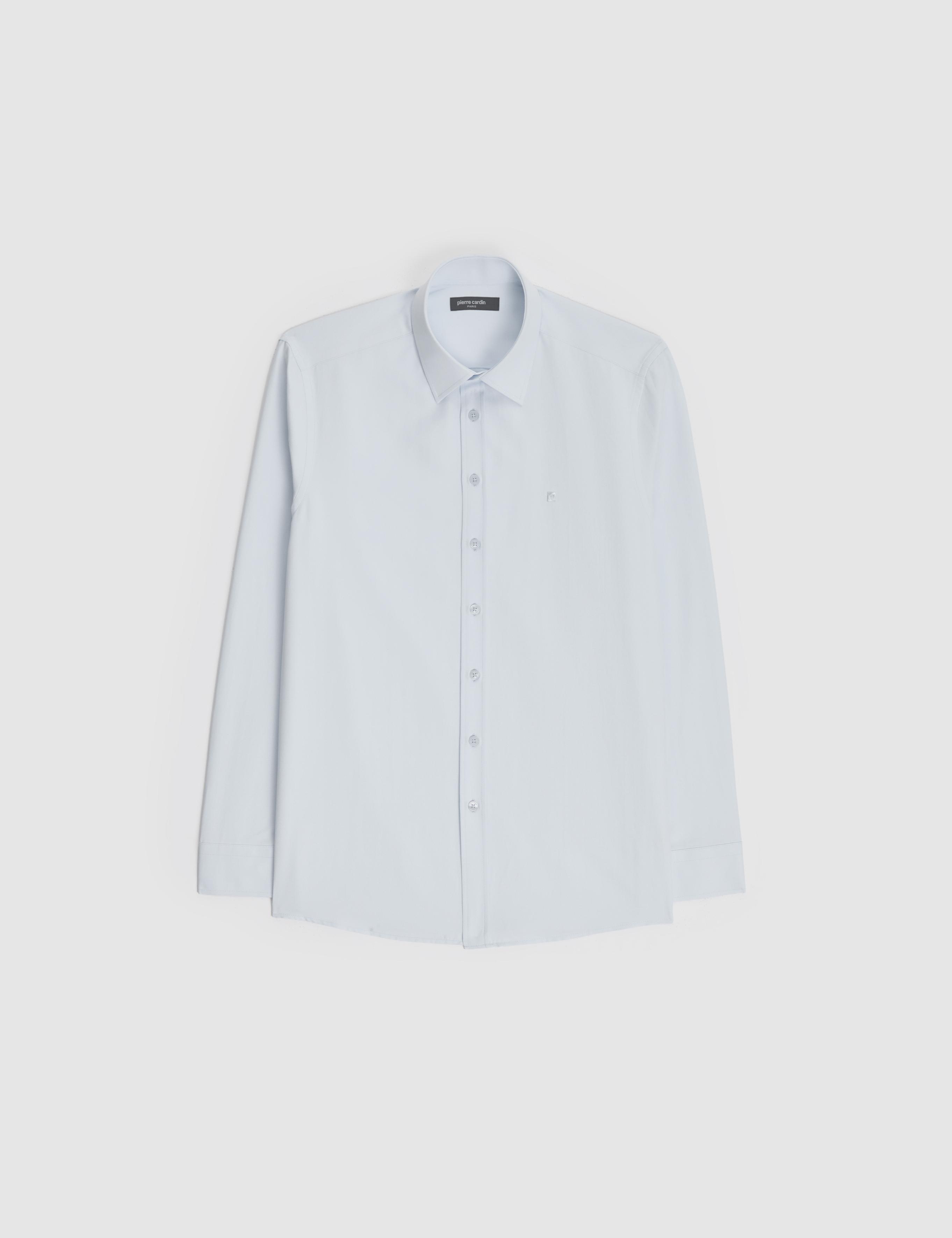 Açık Mavi Slim Fit Armürlü Uzun Kollu Gömlek