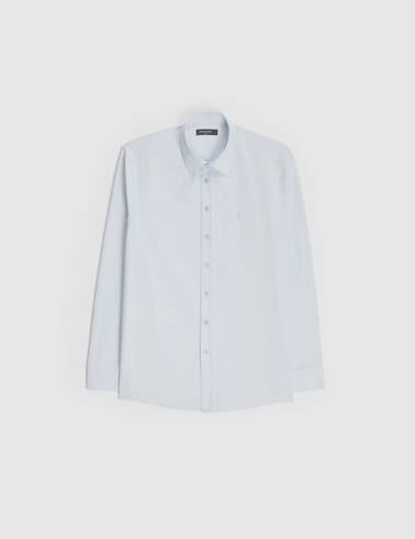 Açık Mavi Slim Fit Armürlü Uzun Kollu Gömlek