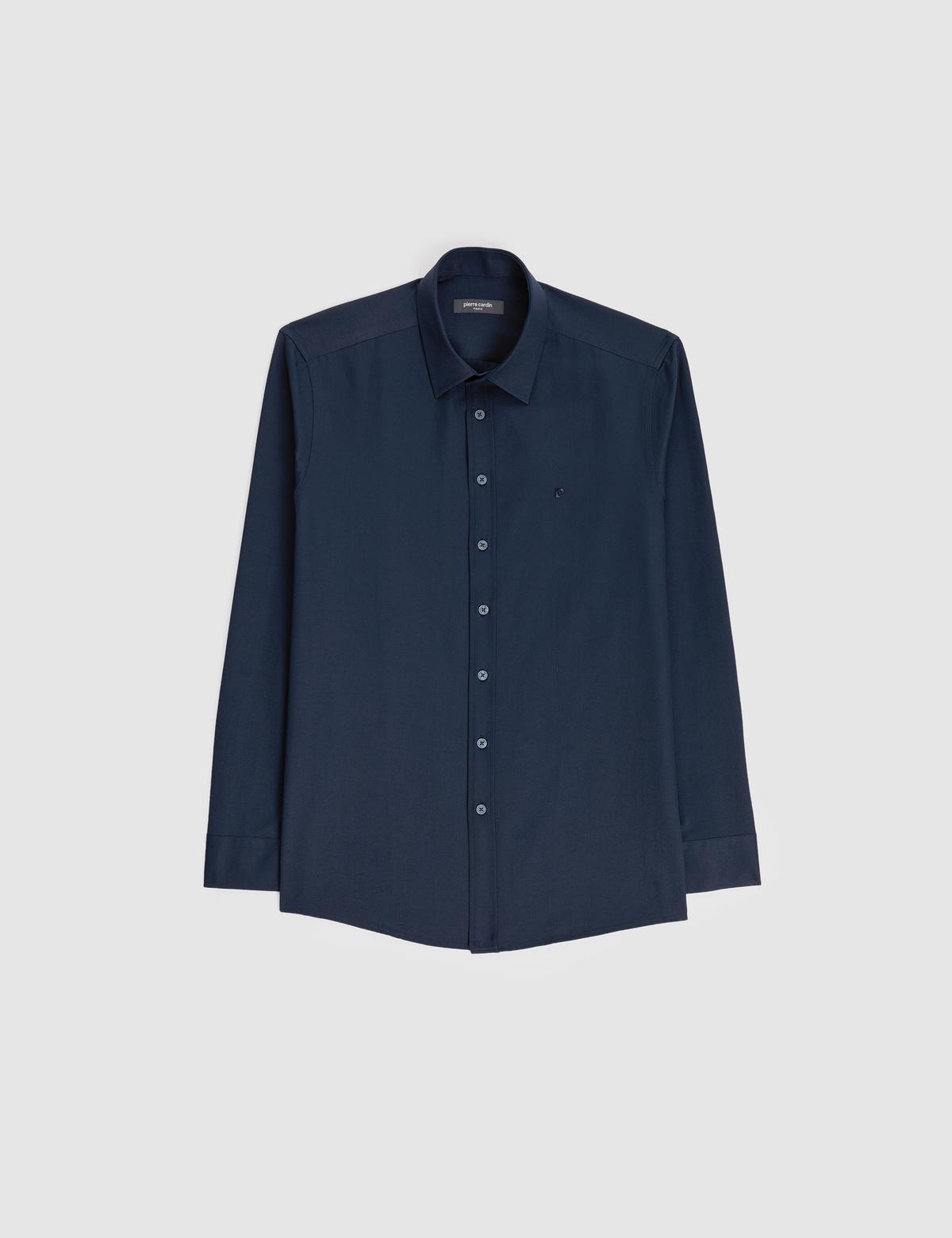 Lacivert Slim Fit Armürlü Uzun Kollu Gömlek - 50325354025