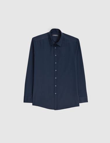 Lacivert Slim Fit Armürlü Uzun Kollu Gömlek