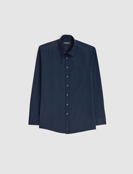 Lacivert Slim Fit Armürlü Uzun Kollu Gömlek - 50325354025