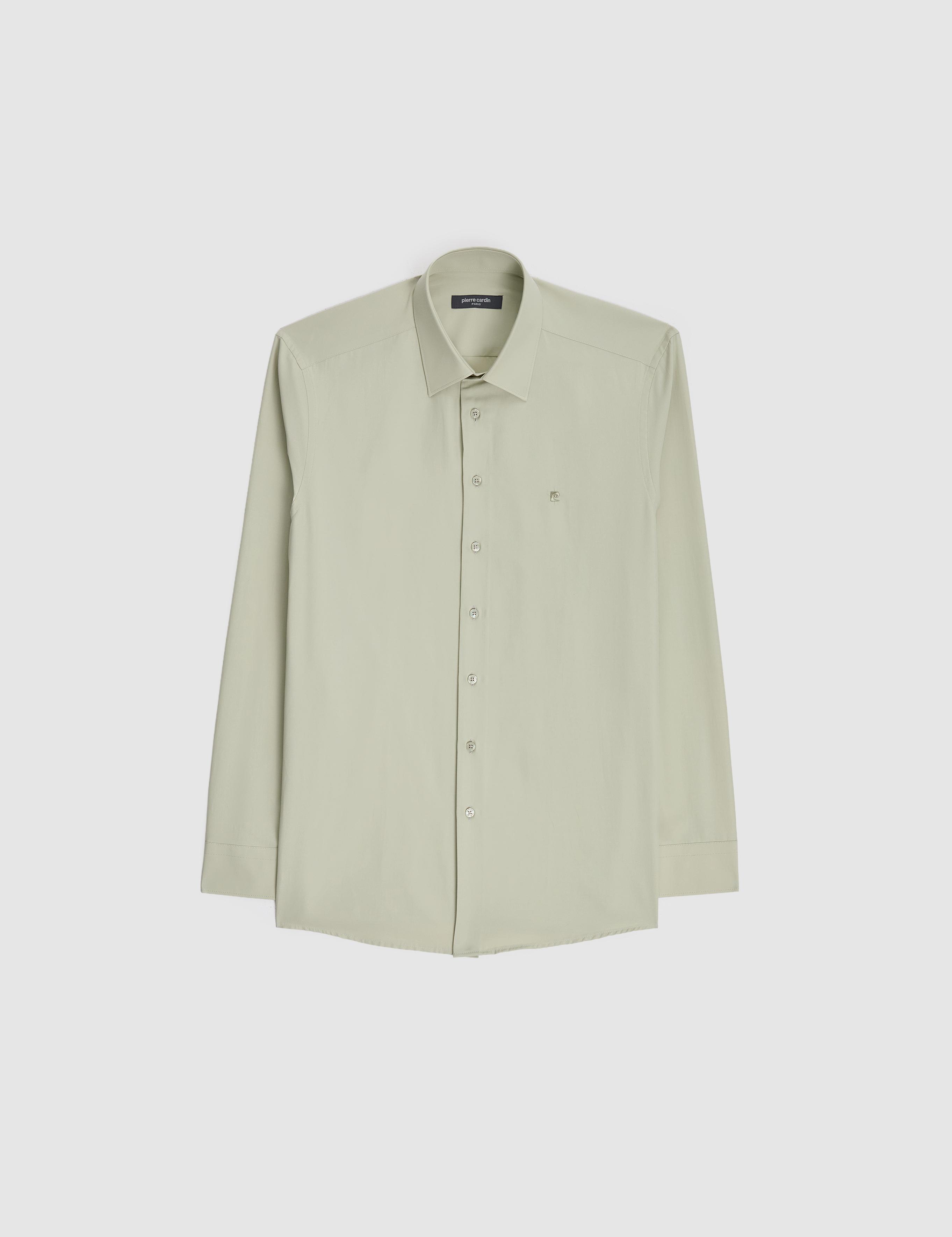 Yeşil Slim Fit Uzun Kollu Basic Gömlek