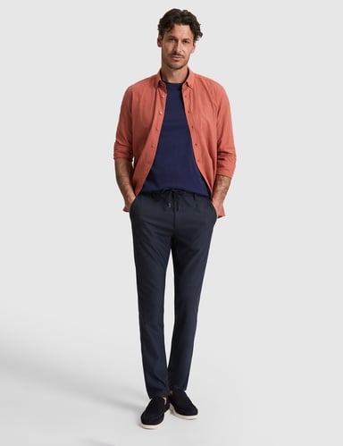 Lacivert Slim Fit Beli Kordonlu Kanvas Pantolon
